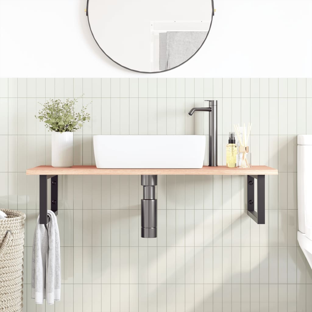 Ripiano a Parete per Lavabo in Acciaio e Massello di Rovere | homemem39