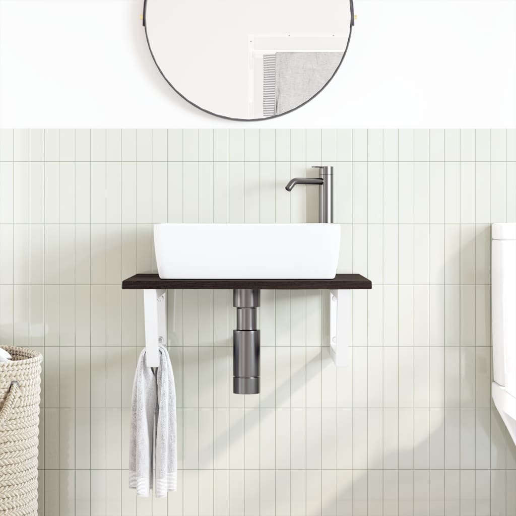 Ripiano a Parete per Lavabo in Acciaio e Massello di Rovere | homemem39