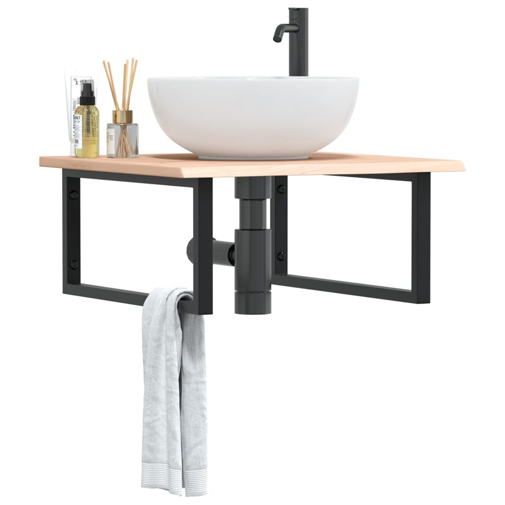 Ripiano a Parete per Lavabo in Acciaio e Massello di Rovere | homemem39