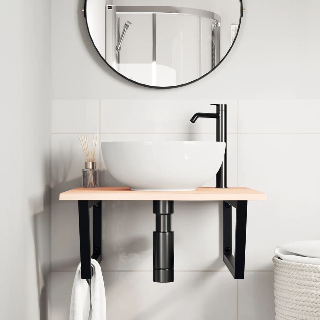 Ripiano a Parete per Lavabo in Acciaio e Massello di Rovere | homemem39