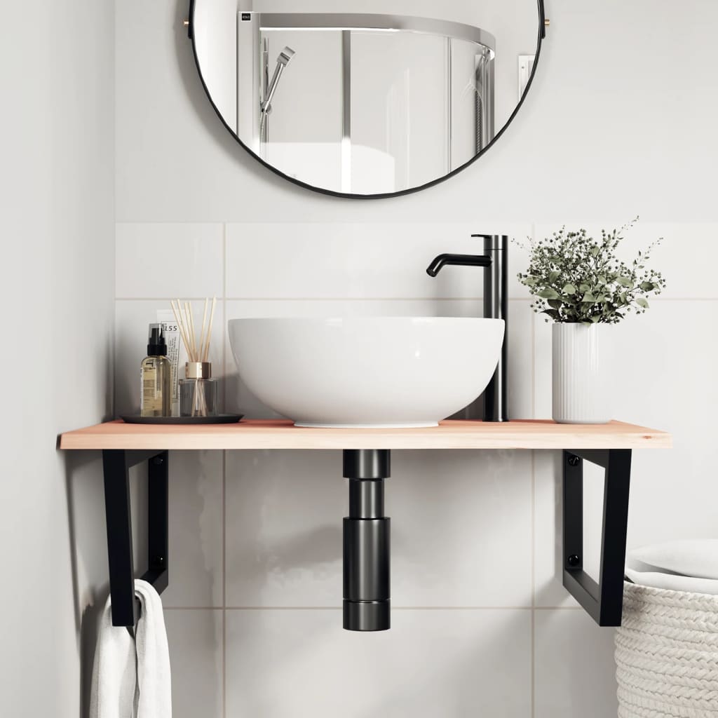 Ripiano a Parete per Lavabo in Acciaio e Massello di Rovere | homemem39