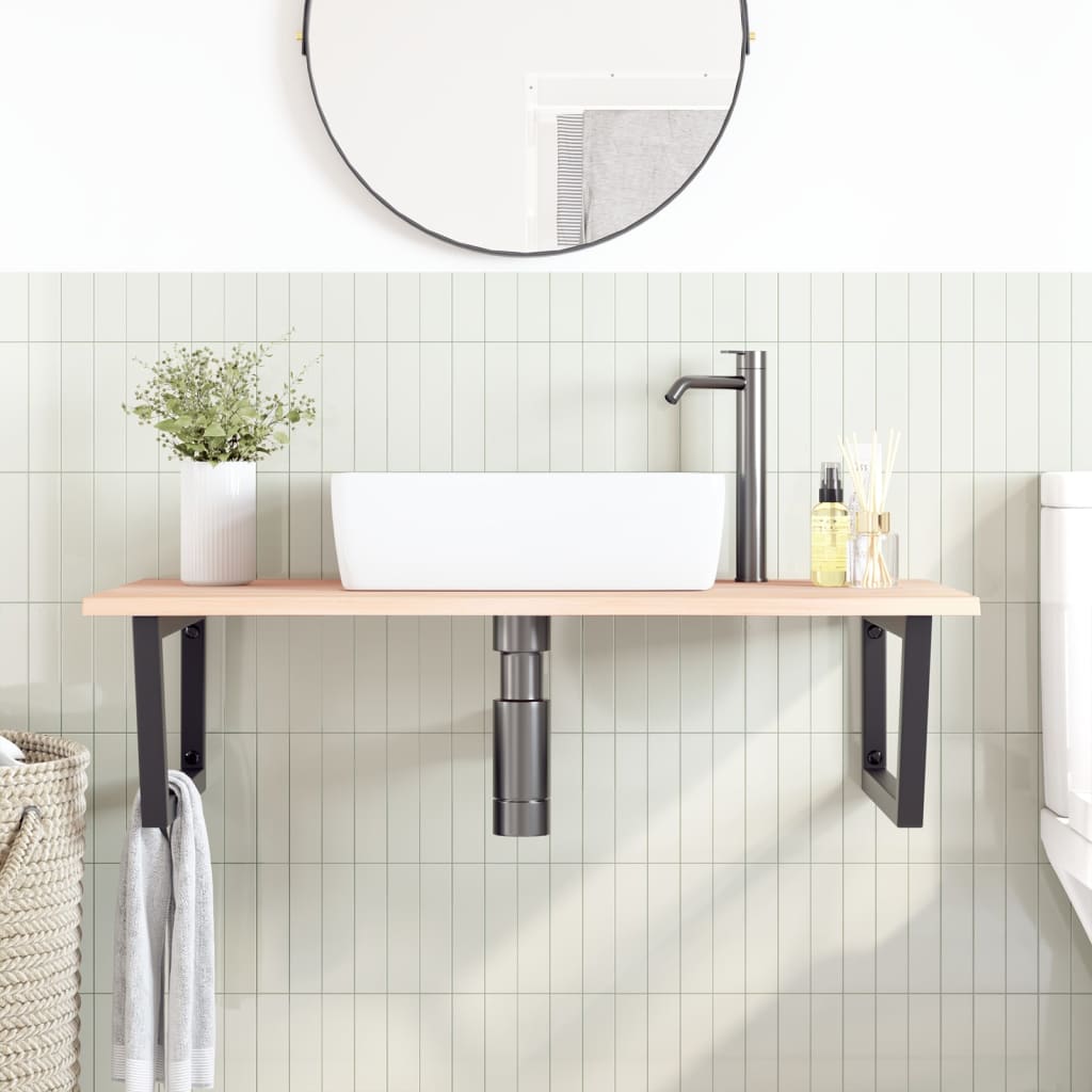 Ripiano a Parete per Lavabo in Acciaio e Massello di Rovere | homemem39