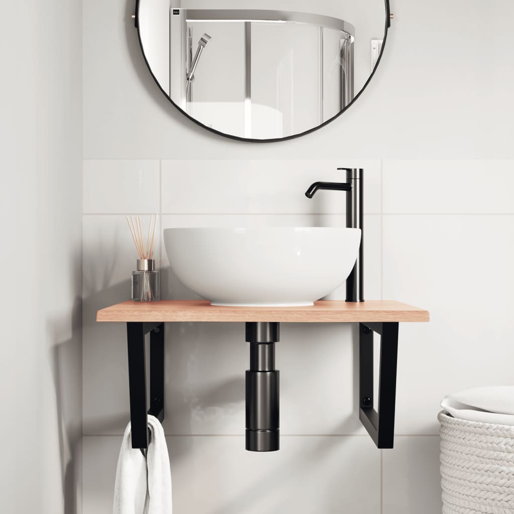 Ripiano a Parete per Lavabo in Acciaio e Massello di Rovere | homemem39