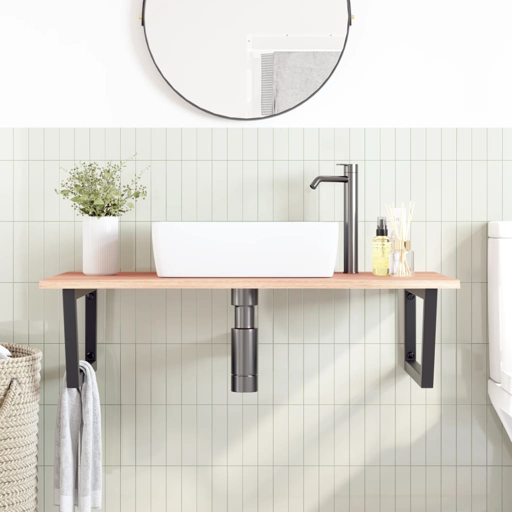 Ripiano a Parete per Lavabo in Acciaio e Massello di Rovere