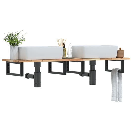 Ripiano a Parete per Lavabo in Acciaio e Massello di Acacia | homemem39