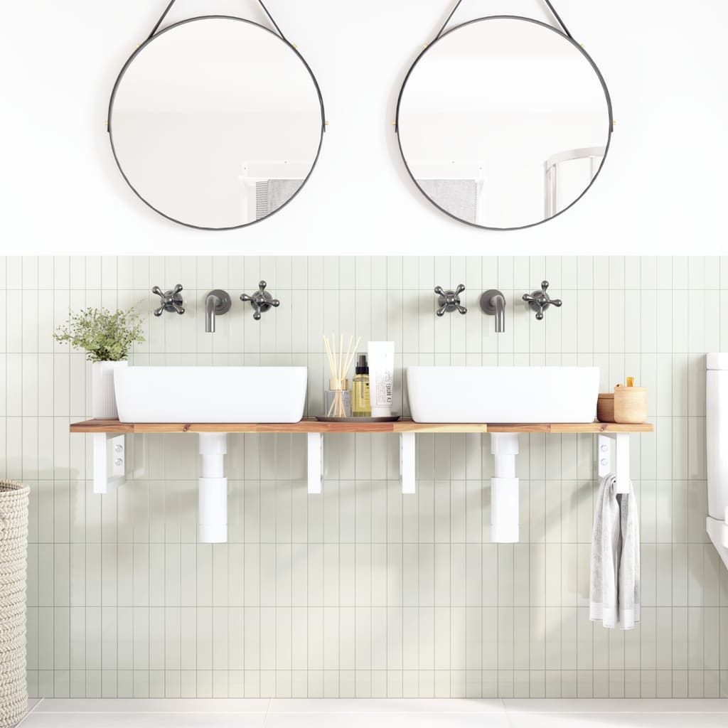 Ripiano a Parete per Lavabo in Acciaio e Massello di Acacia | homemem39