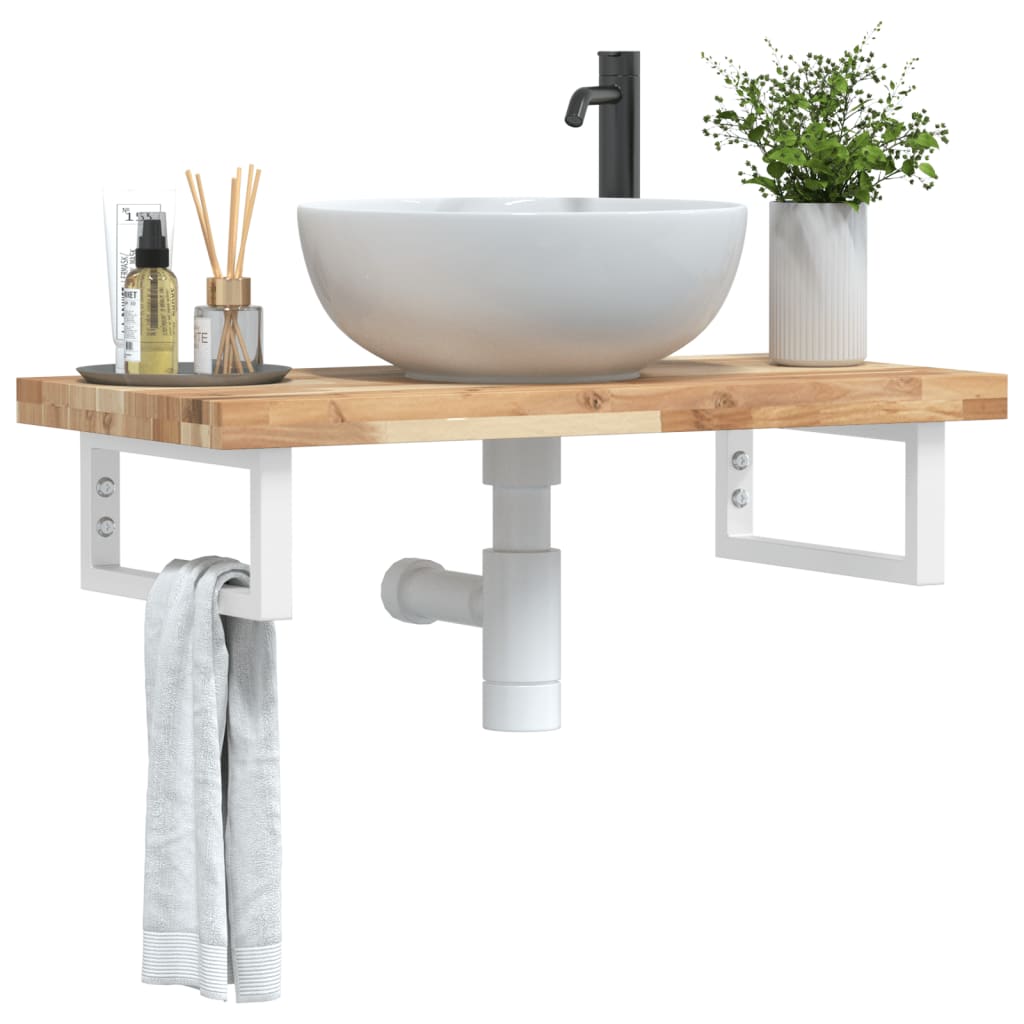 Ripiano a Parete per Lavabo in Acciaio e Massello di Acacia | homemem39