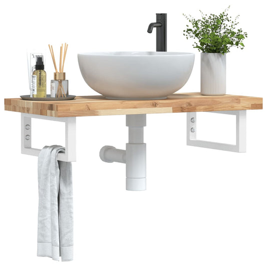 Ripiano a Parete per Lavabo in Acciaio e Massello di Acacia | homemem39