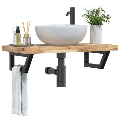 Ripiano a Parete per Lavabo in Acciaio e Massello di Acacia | homemem39
