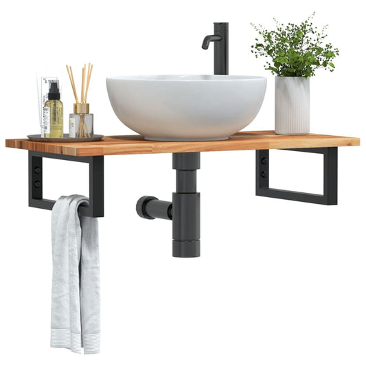 Ripiano a Parete per Lavabo in Acciaio e Massello di Acacia | homemem39