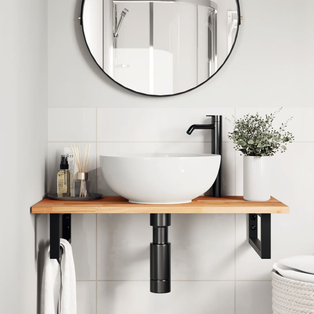 Ripiano a Parete per Lavabo in Acciaio e Massello di Acacia | homemem39