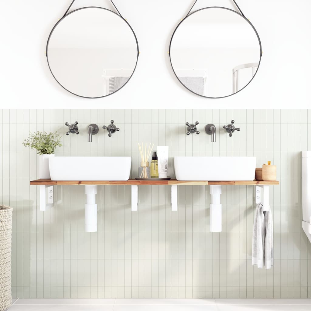 Ripiano a Parete per Lavabo in Acciaio e Massello di Acacia | homemem39