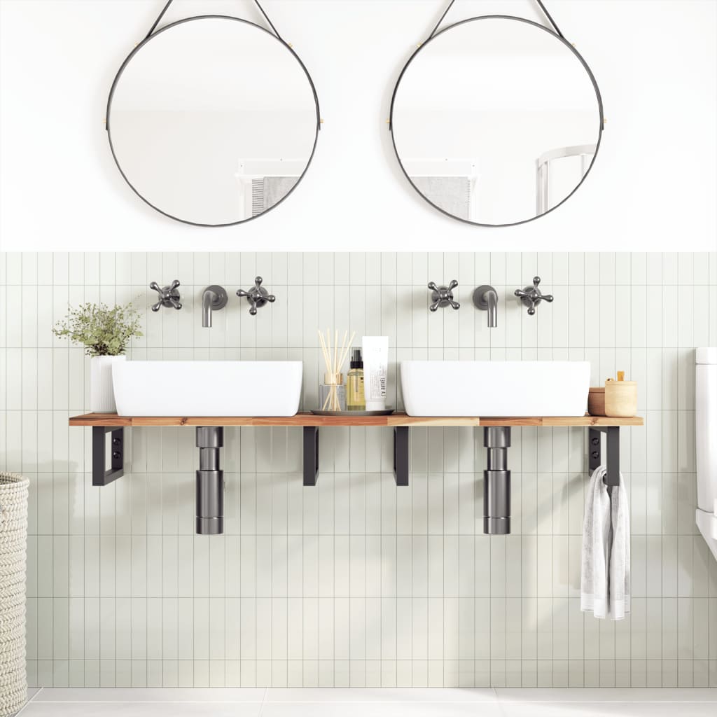 Ripiano a Parete per Lavabo in Acciaio e Massello di Acacia | homemem39