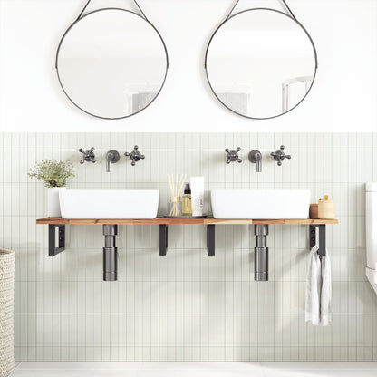 Ripiano a Parete per Lavabo in Acciaio e Massello di Acacia | homemem39