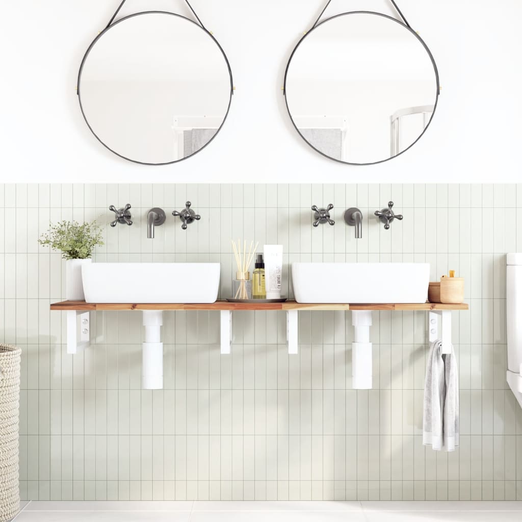Ripiano a Parete per Lavabo in Acciaio e Massello di Acacia | homemem39
