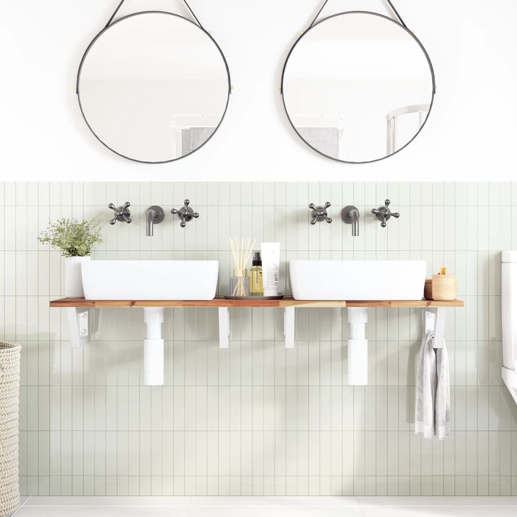 Ripiano a Parete per Lavabo in Acciaio e Massello di Acacia | homemem39