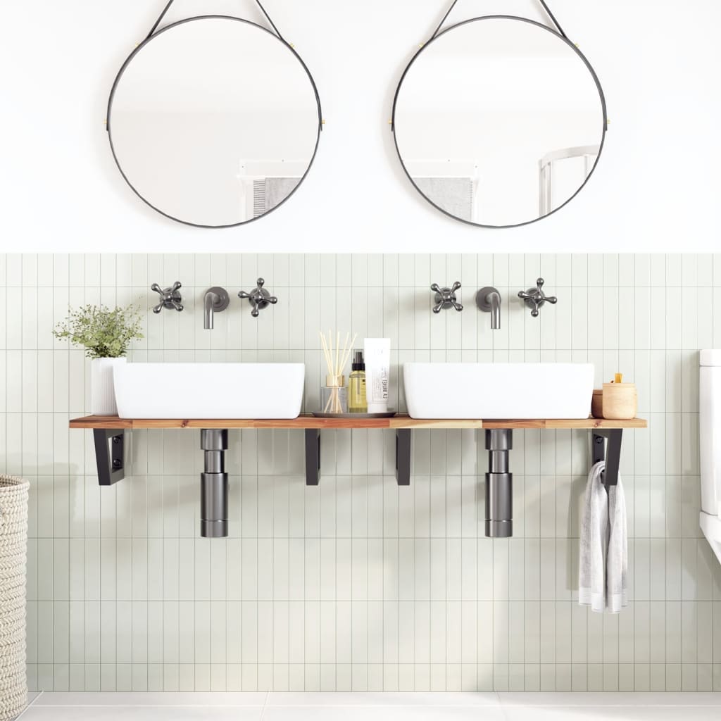 Ripiano a Parete per Lavabo in Acciaio e Massello di Acacia | homemem39