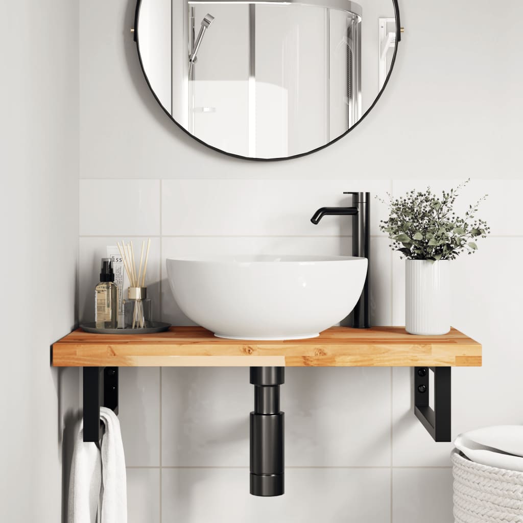 Ripiano a Parete per Lavabo in Acciaio e Massello di Acacia | homemem39