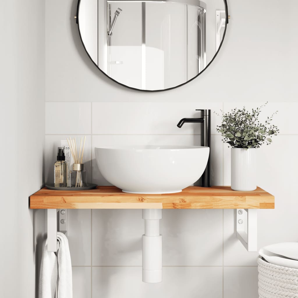 Ripiano a Parete per Lavabo in Acciaio e Massello di Acacia | homemem39