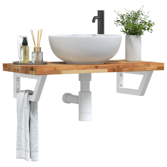 Ripiano a Parete per Lavabo in Acciaio e Massello di Acacia | homemem39
