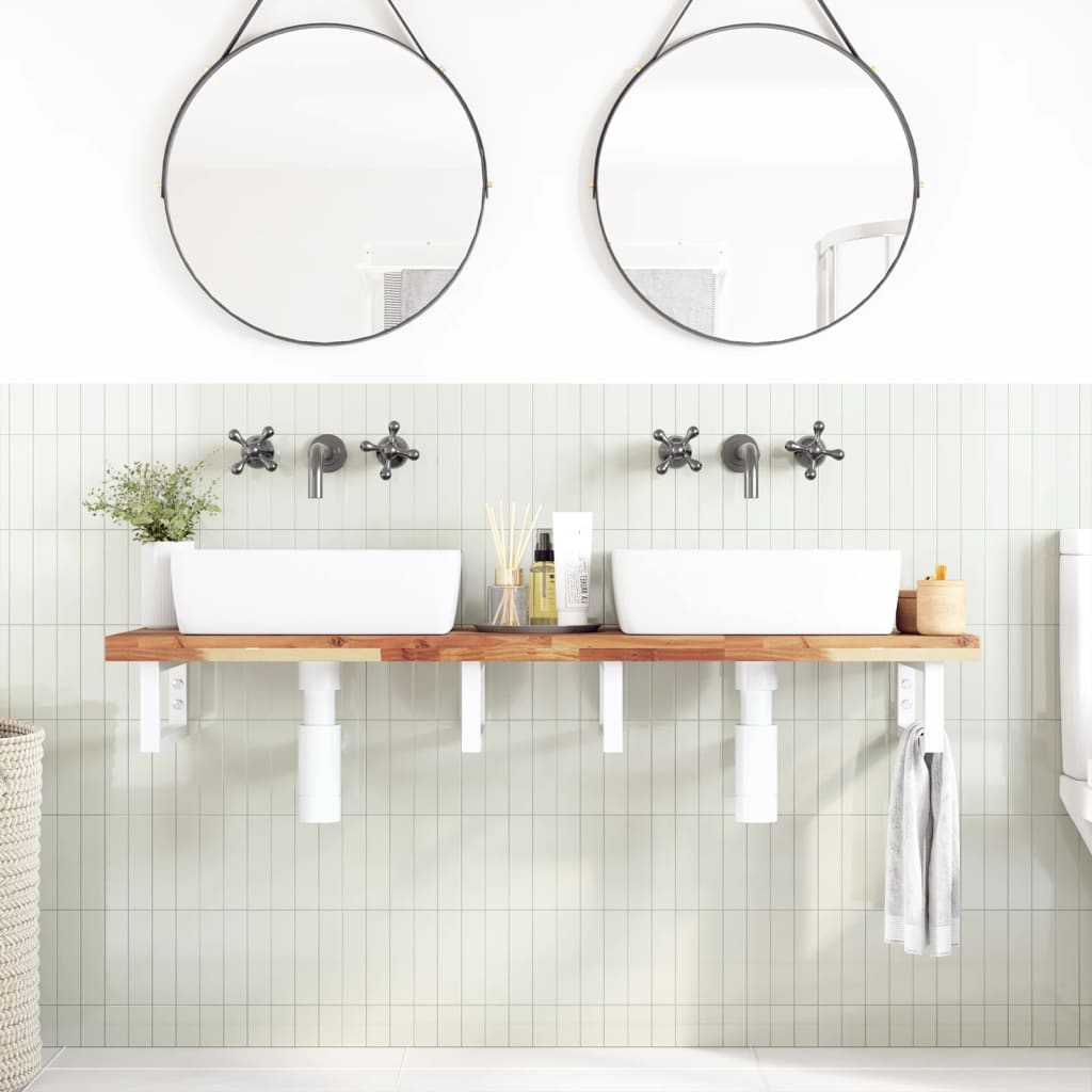 Ripiano a Parete per Lavabo in Acciaio e Massello di Acacia | homemem39