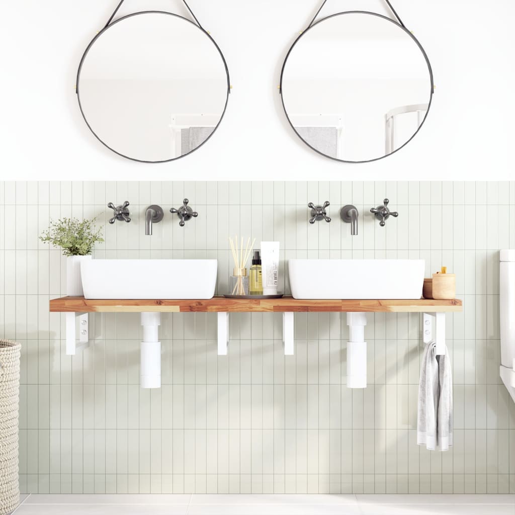 Ripiano a Parete per Lavabo in Acciaio e Massello di Acacia | homemem39
