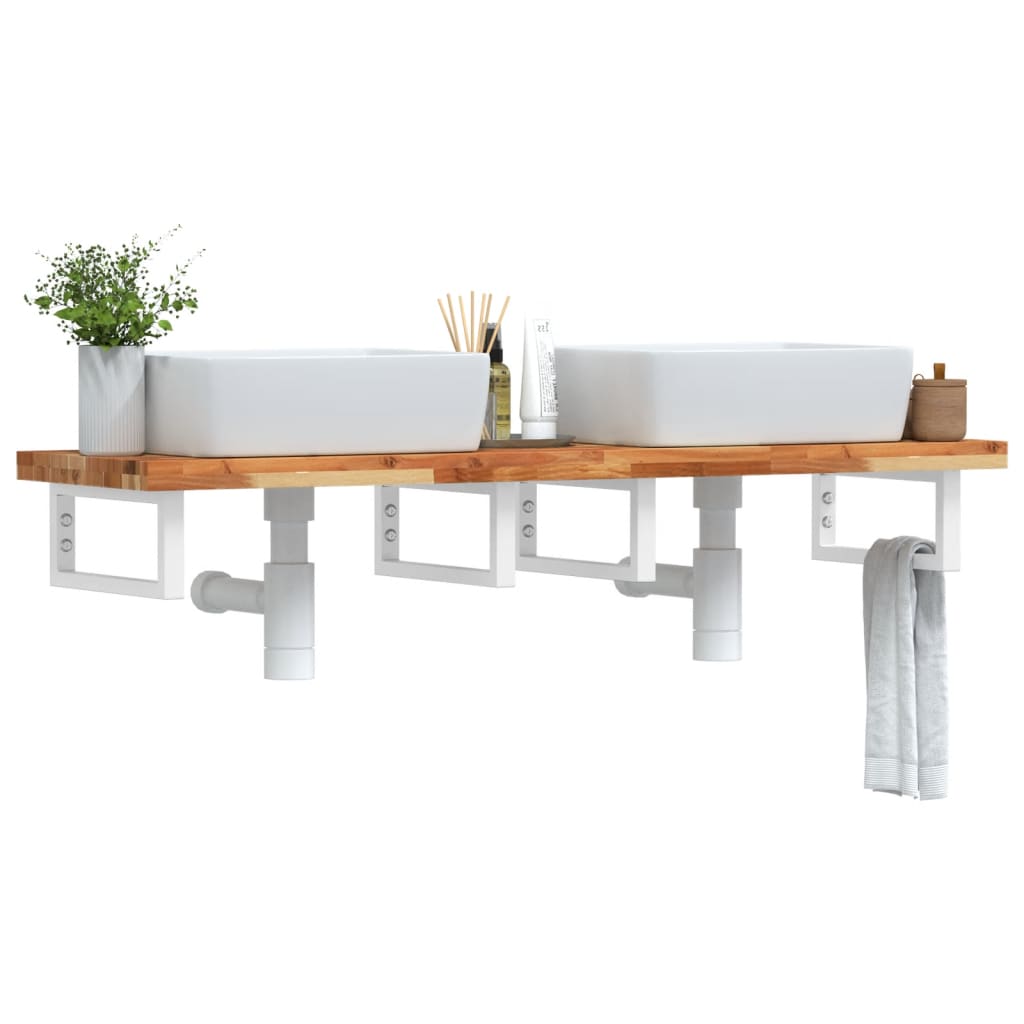Ripiano a Parete per Lavabo in Acciaio e Massello di Acacia | homemem39