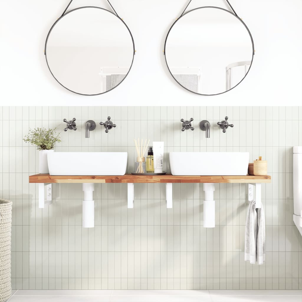 Ripiano a Parete per Lavabo in Acciaio e Massello di Acacia | homemem39