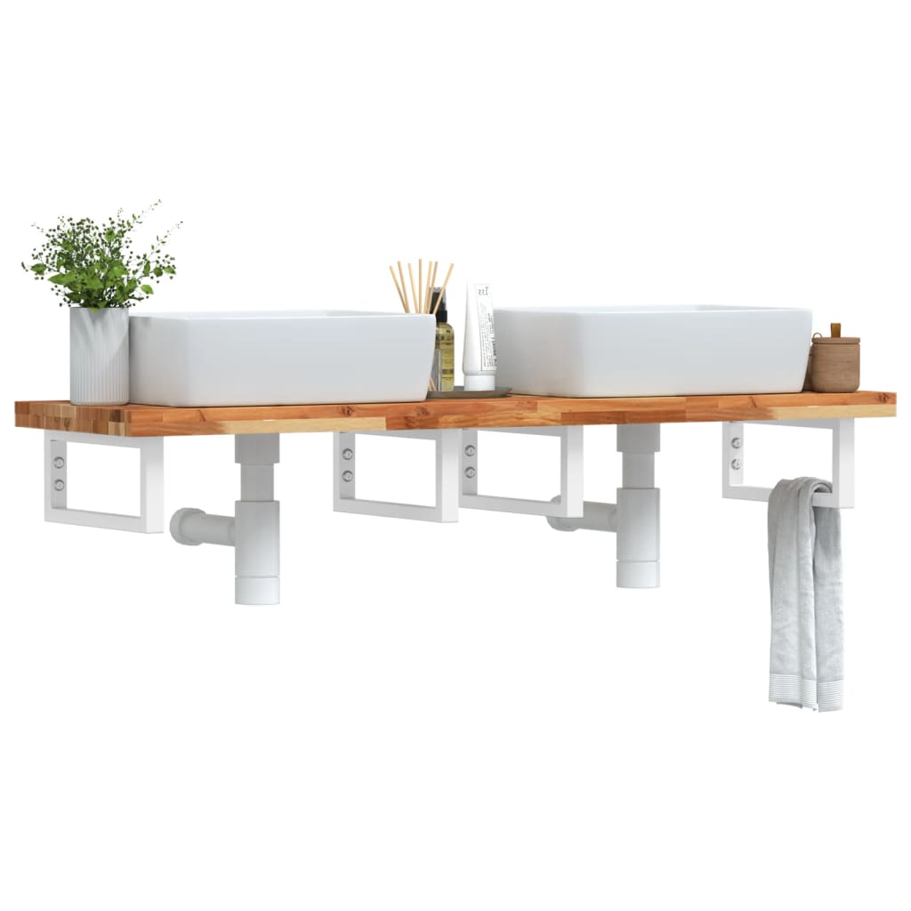 Ripiano a Parete per Lavabo in Acciaio e Massello di Acacia | homemem39