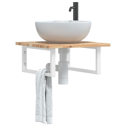 Ripiano a Parete per Lavabo in Acciaio e Massello di Acacia | homemem39