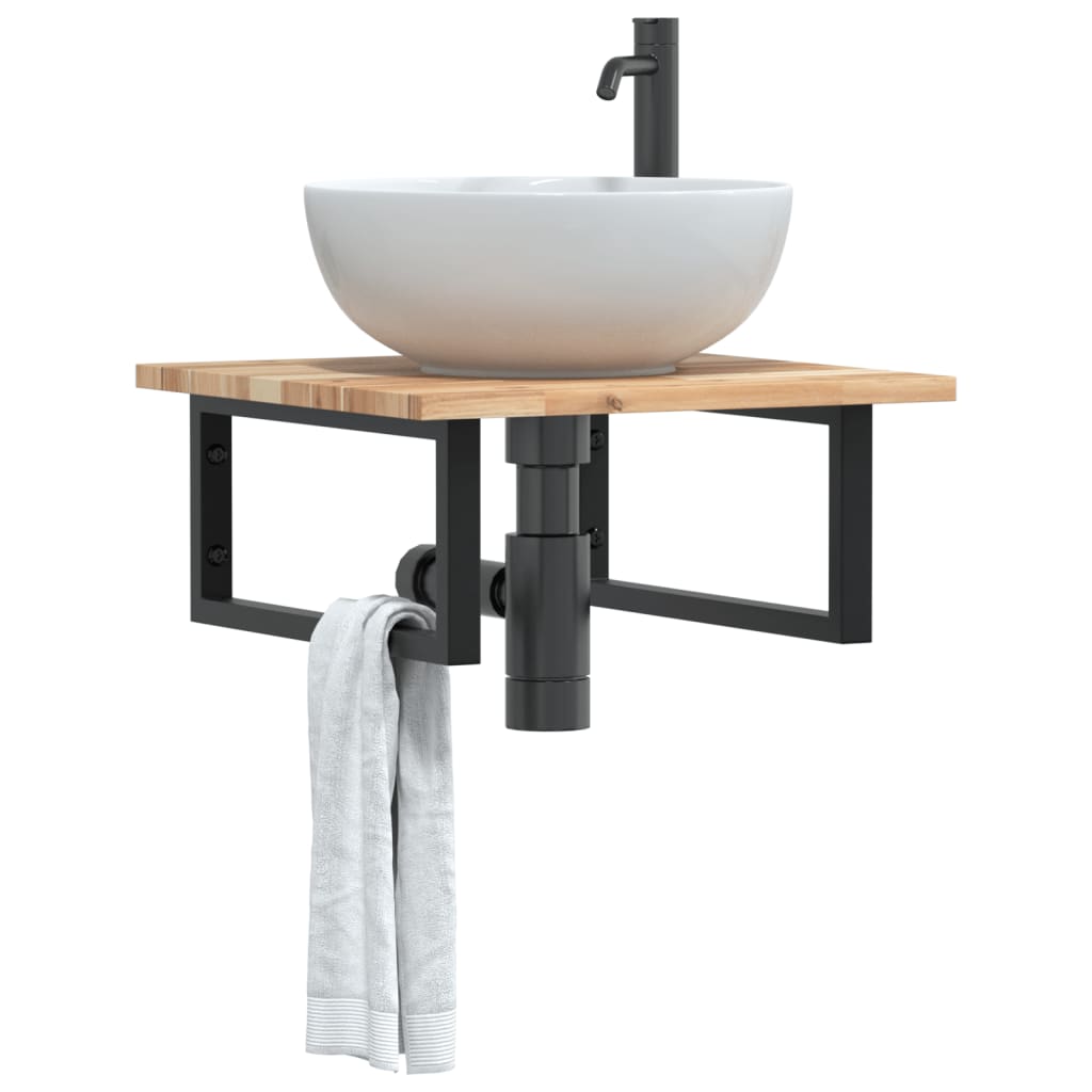 Ripiano a Parete per Lavabo in Acciaio e Massello di Acacia | homemem39