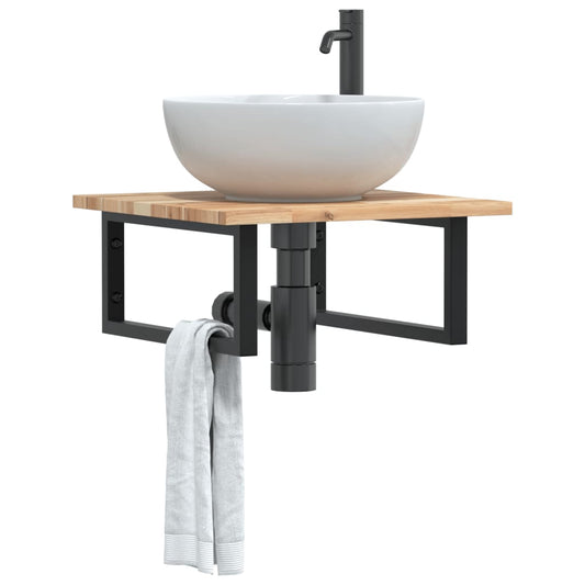 Ripiano a Parete per Lavabo in Acciaio e Massello di Acacia | homemem39