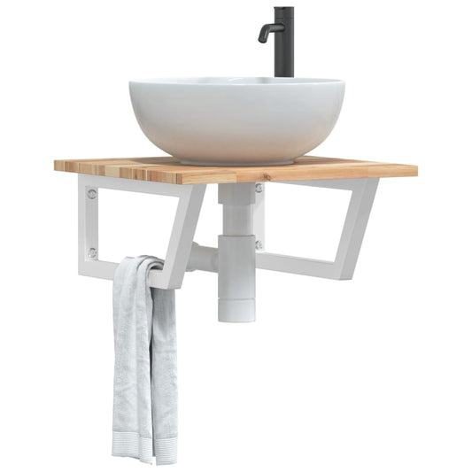 Ripiano a Parete per Lavabo in Acciaio e Massello di Acacia | homemem39