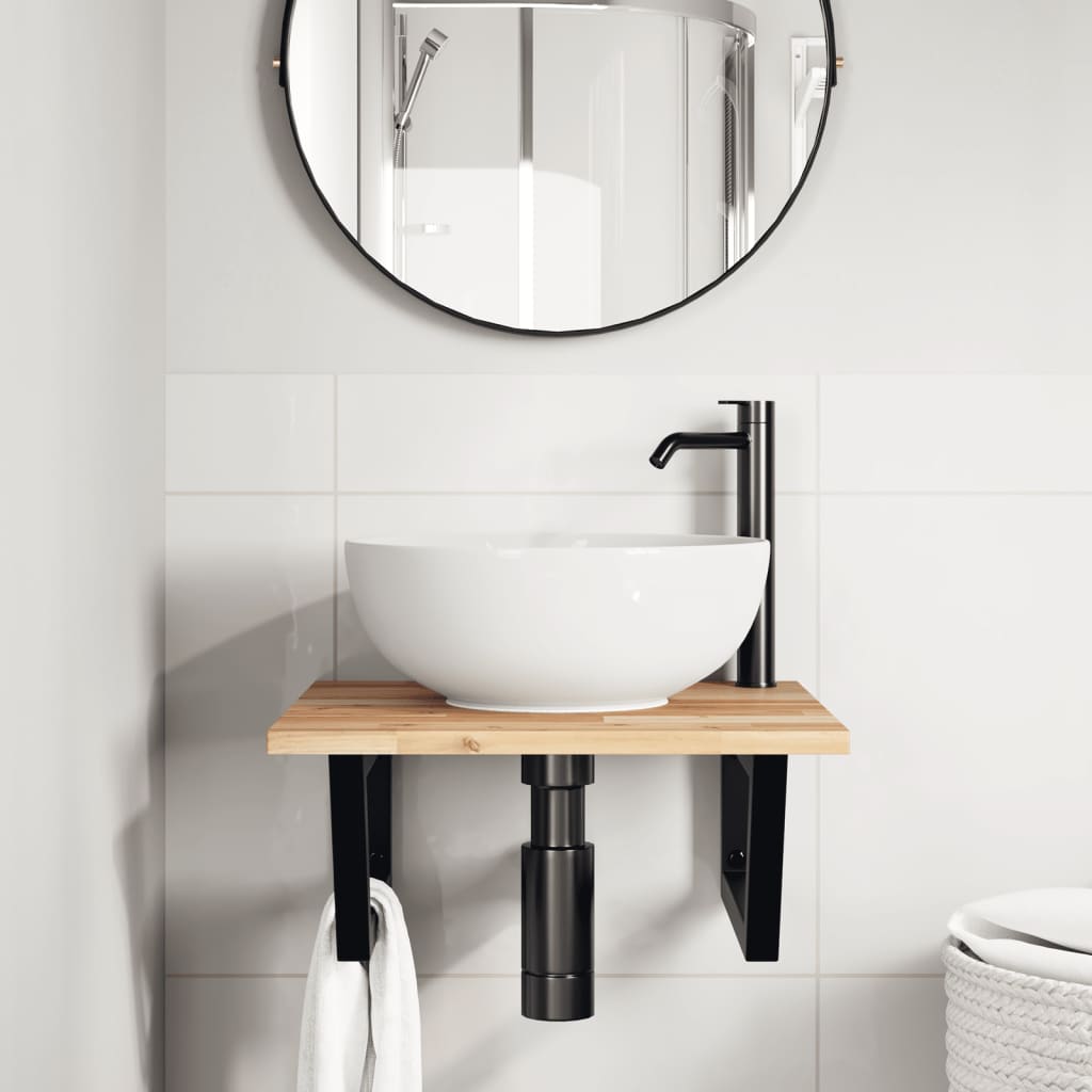 Ripiano a Parete per Lavabo in Acciaio e Massello di Acacia | homemem39
