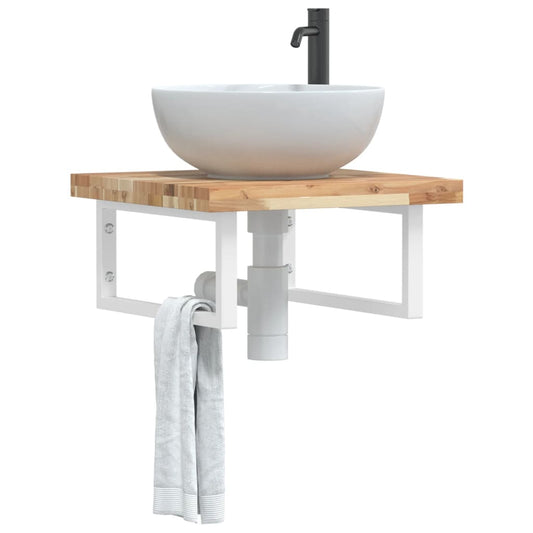 Ripiano a Parete per Lavabo in Acciaio e Massello di Acacia | homemem39