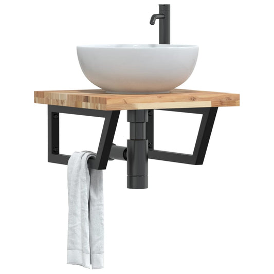 Ripiano a Parete per Lavabo in Acciaio e Massello di Acacia | homemem39
