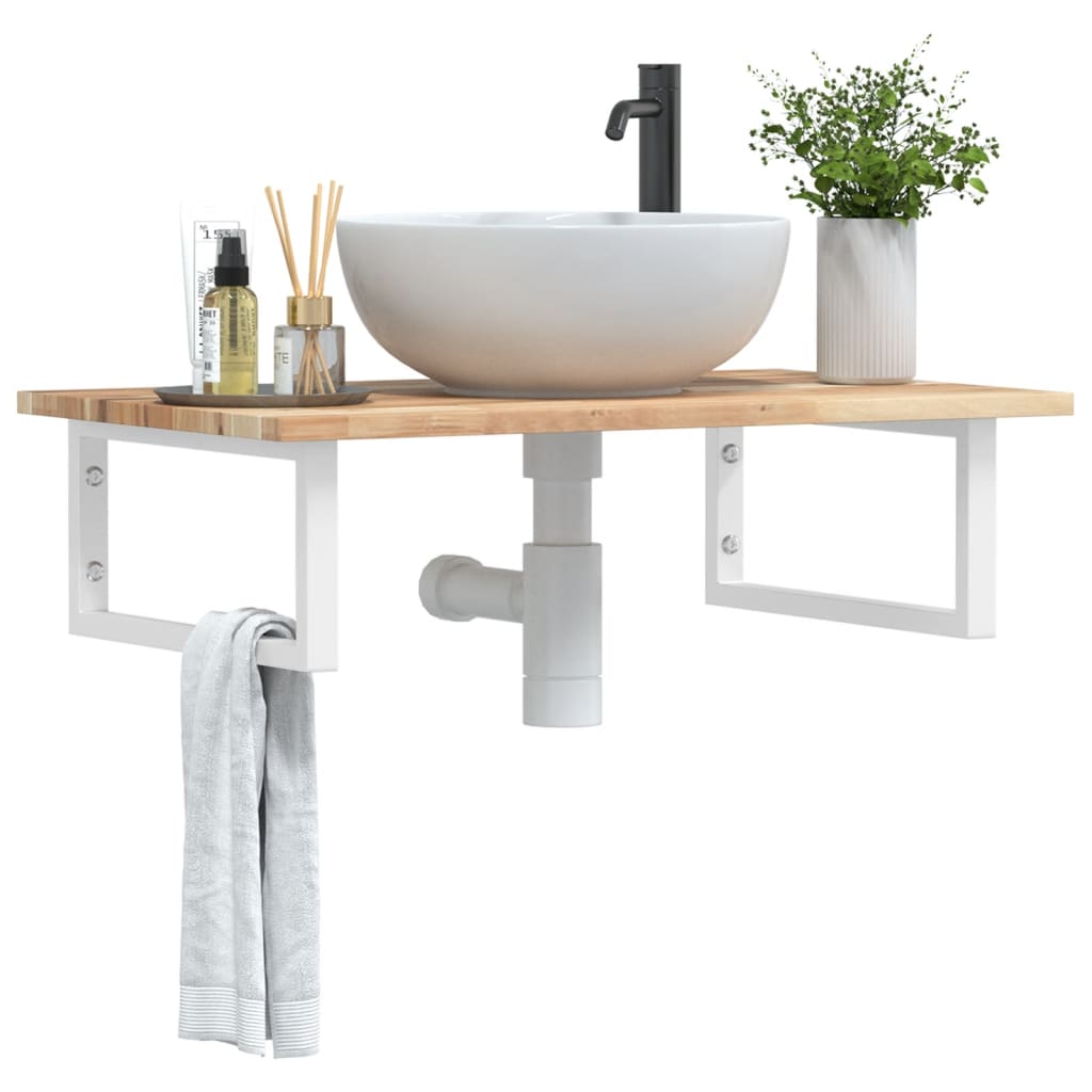 Ripiano a Parete per Lavabo in Acciaio e Massello di Acacia | homemem39