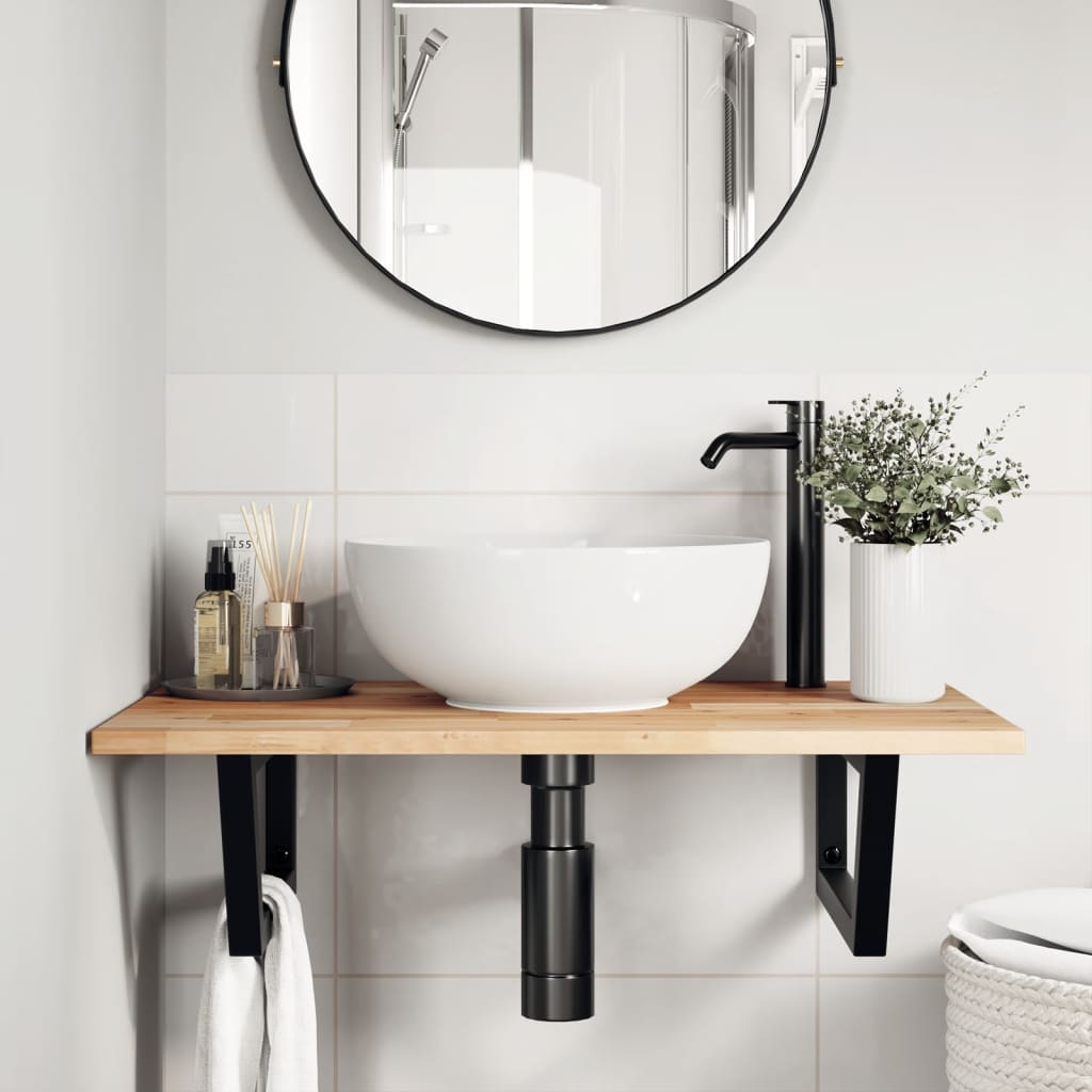 Ripiano a Parete per Lavabo in Acciaio e Massello di Acacia | homemem39