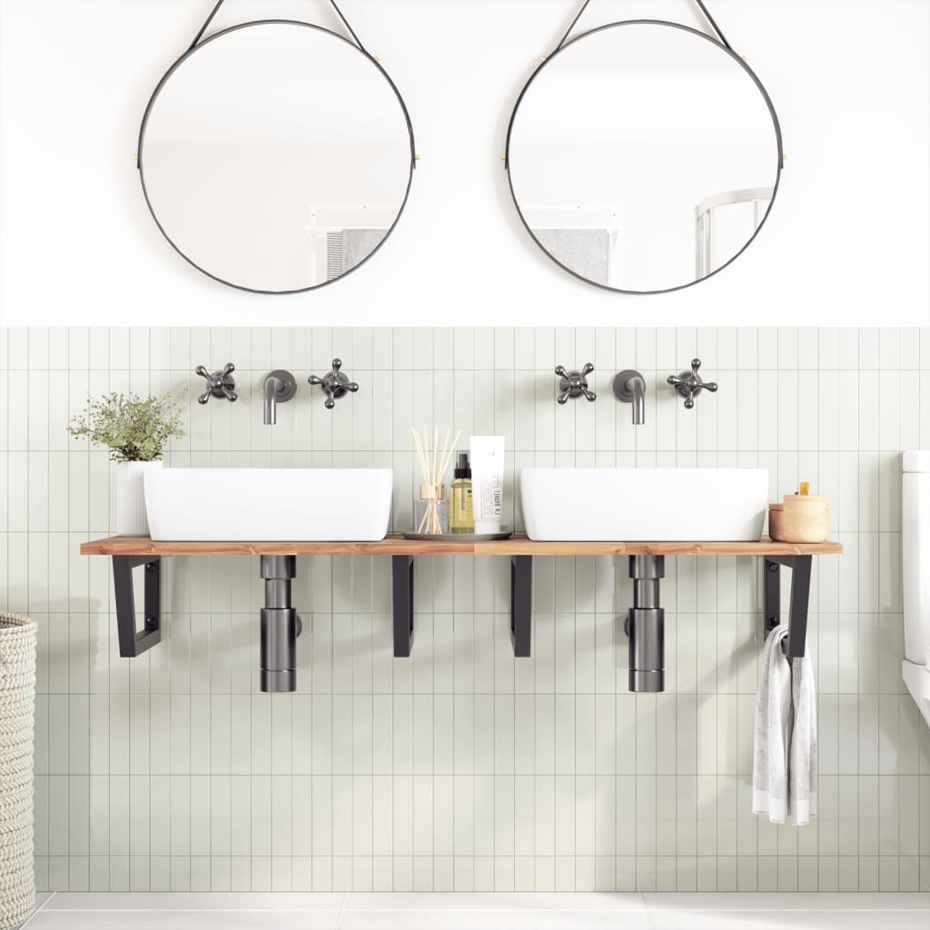 Ripiano a Parete per Lavabo in Acciaio e Massello di Acacia | homemem39