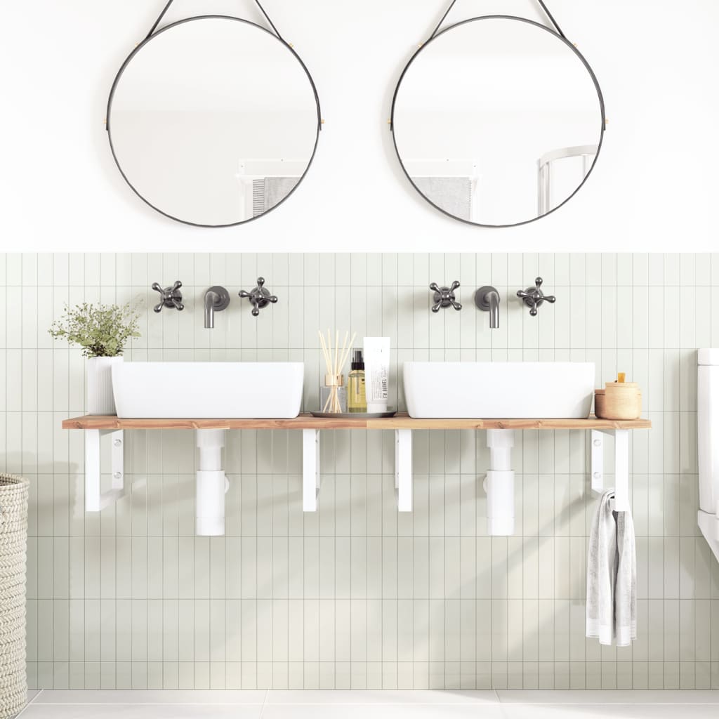 Ripiano a Parete per Lavabo in Acciaio e Massello di Acacia | homemem39