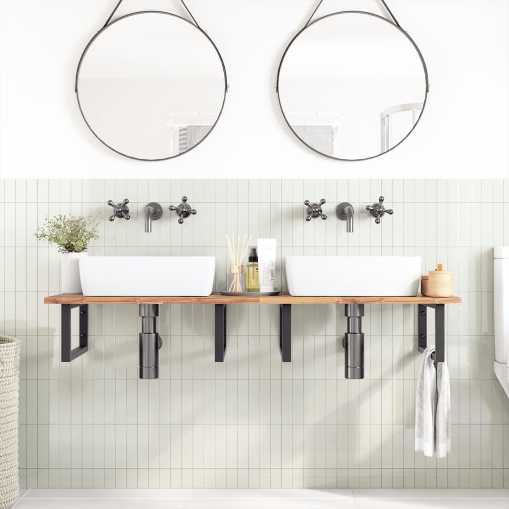 Ripiano a Parete per Lavabo in Acciaio e Massello di Acacia | homemem39
