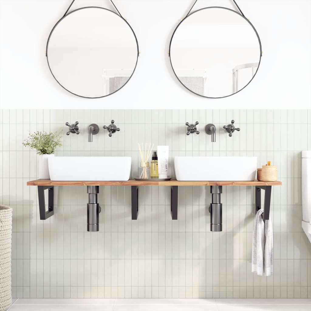 Ripiano a Parete per Lavabo in Acciaio e Massello di Acacia | homemem39