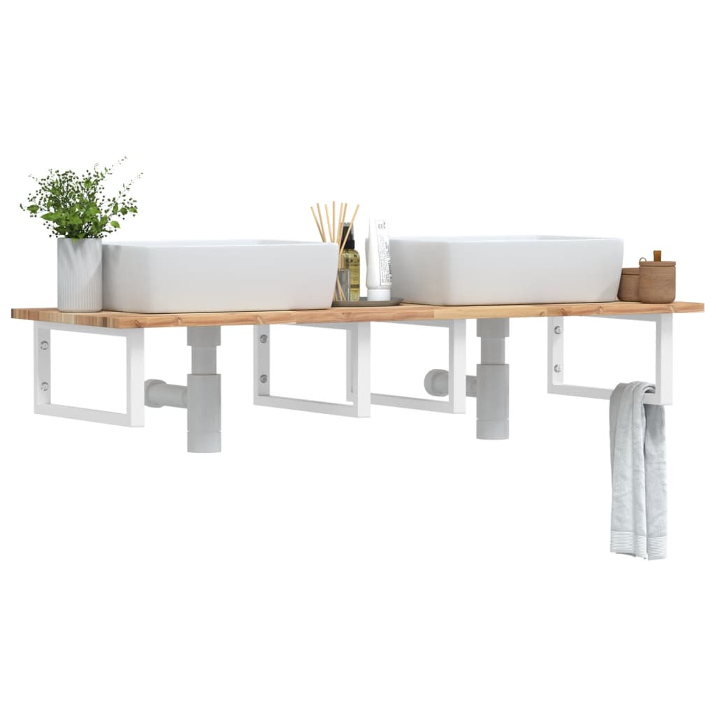 Ripiano a Parete per Lavabo in Acciaio e Massello di Acacia | homemem39