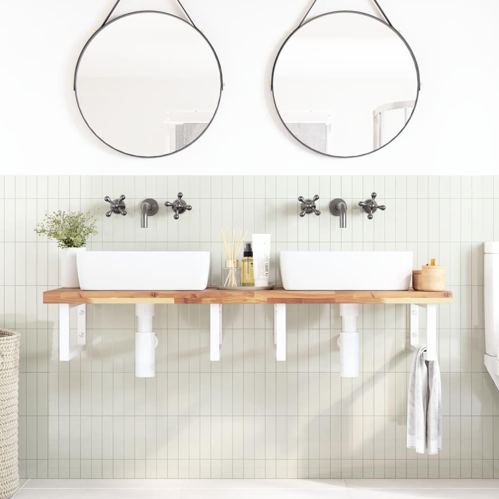 Ripiano a Parete per Lavabo in Acciaio e Massello di Acacia | homemem39