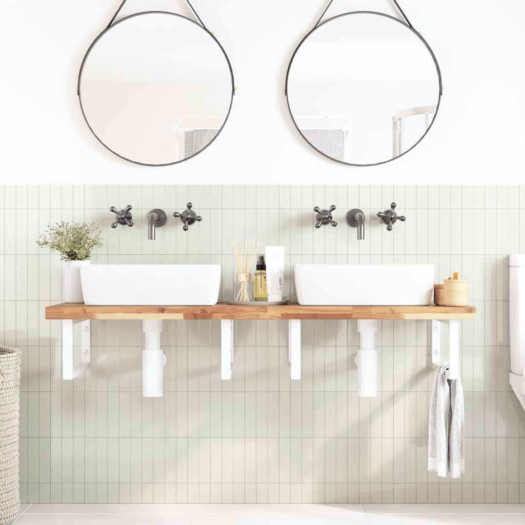 Ripiano a Parete per Lavabo in Acciaio e Massello di Acacia | homemem39