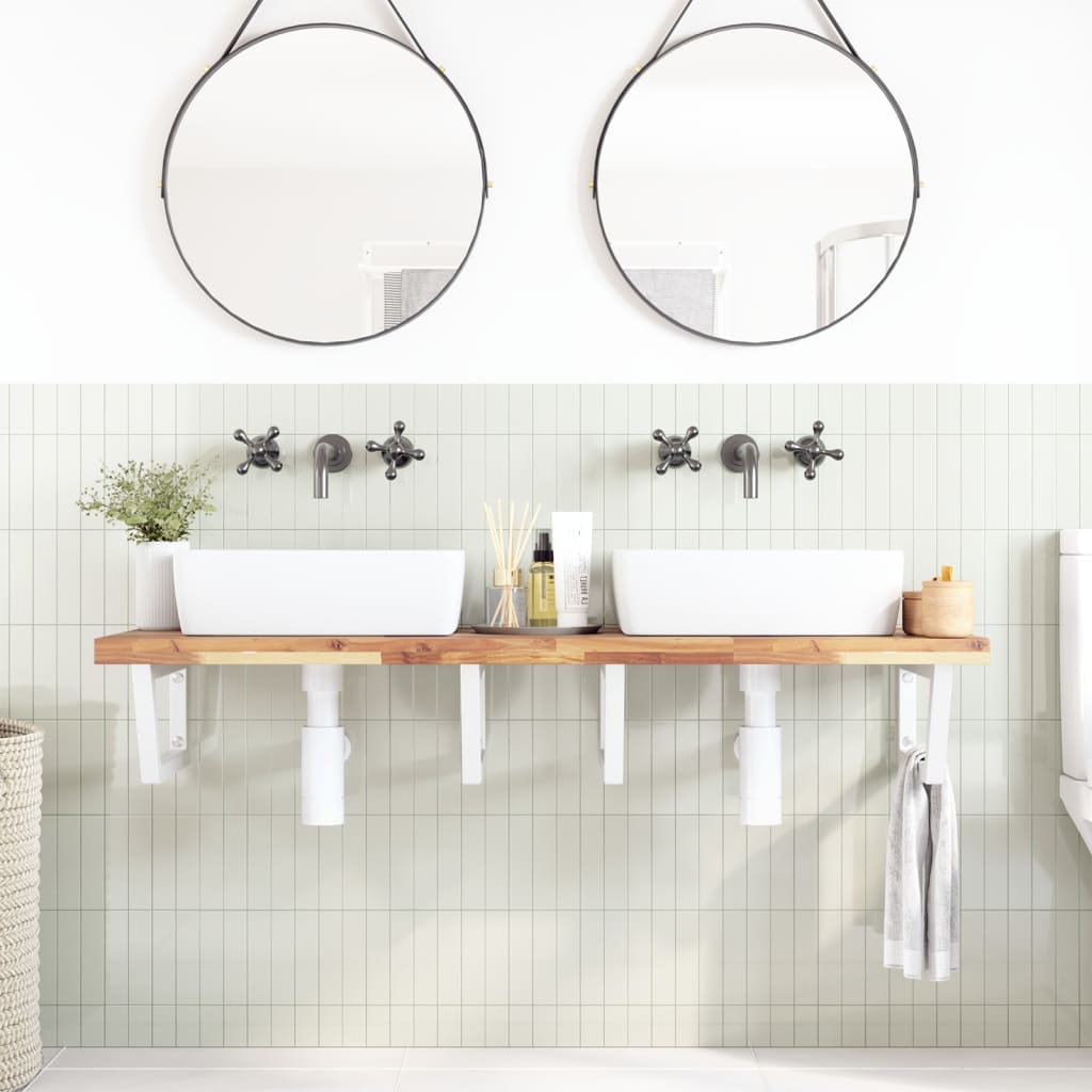 Ripiano a Parete per Lavabo in Acciaio e Massello di Acacia | homemem39