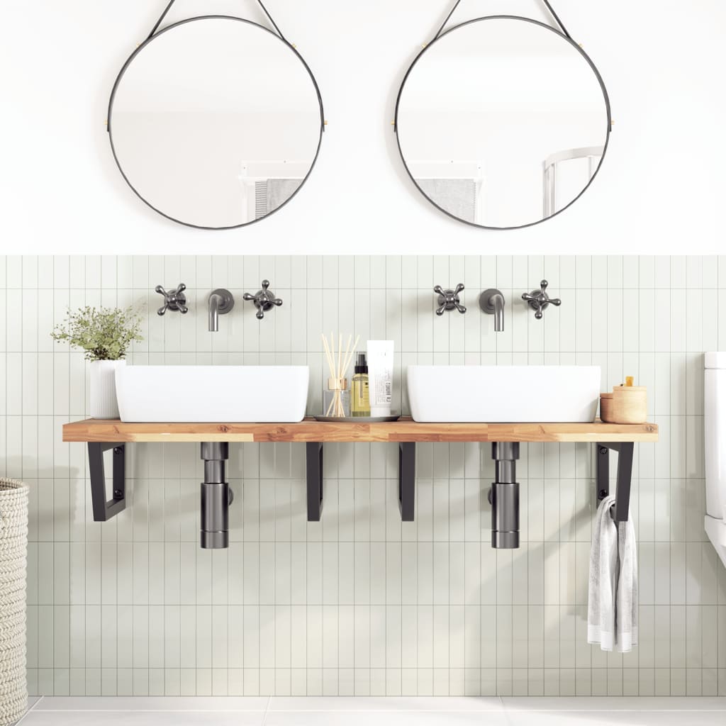 Ripiano a Parete per Lavabo in Acciaio e Massello di Acacia | homemem39