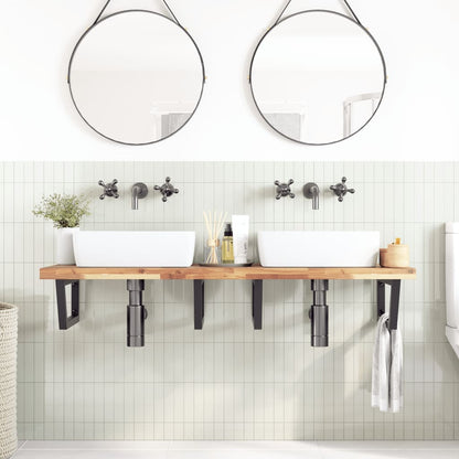 Ripiano a Parete per Lavabo in Acciaio e Massello di Acacia | homemem39