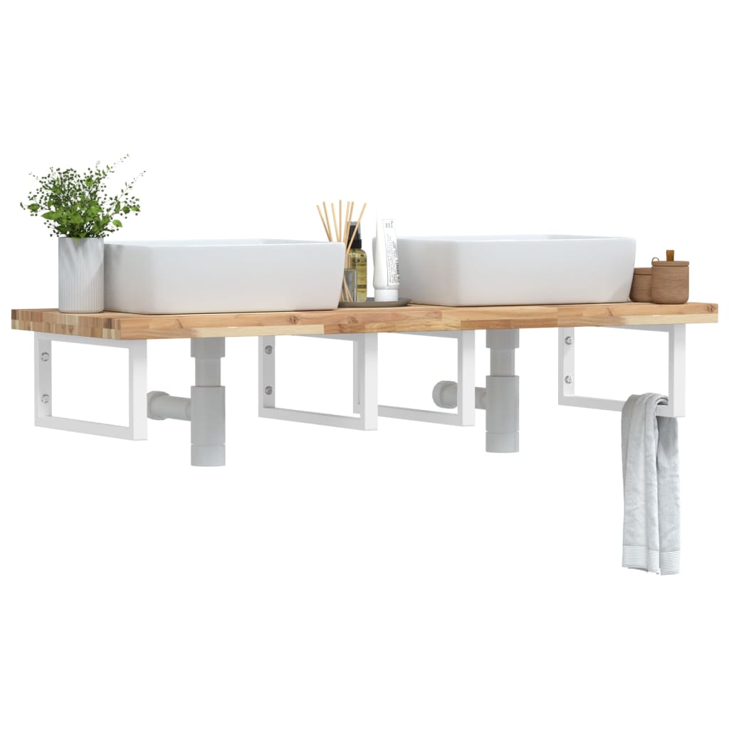 Ripiano a Parete per Lavabo in Acciaio e Massello di Acacia | homemem39