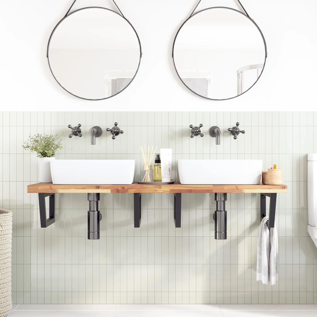 Ripiano a Parete per Lavabo in Acciaio e Massello di Acacia | homemem39